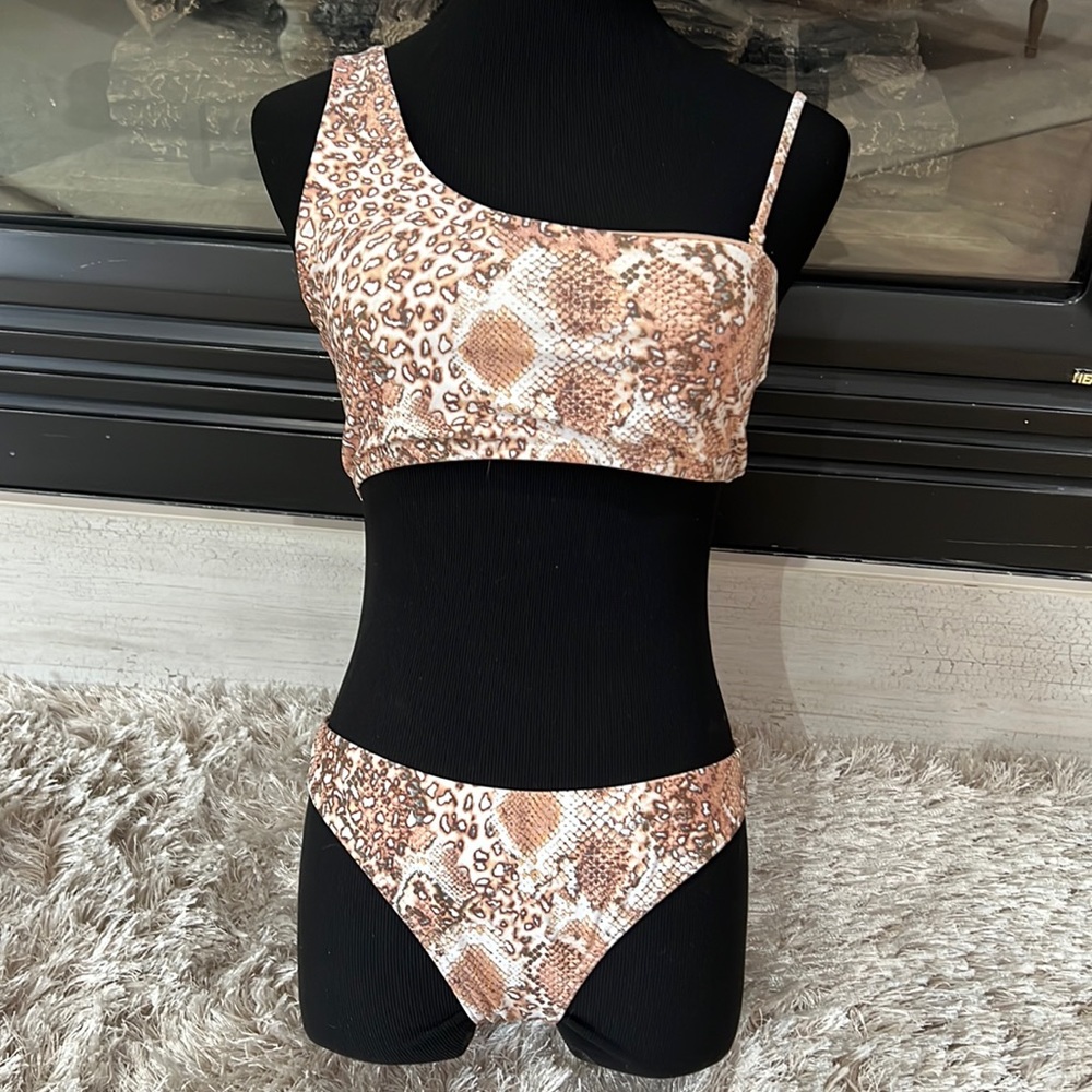 Snake skin print one shoulder bikini